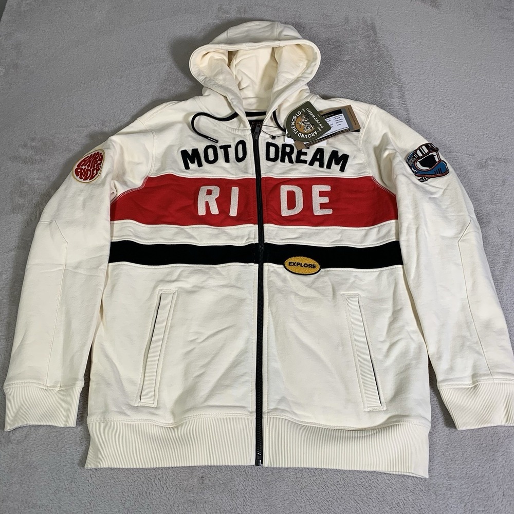 Royal Enfield Hoodie Mens XL White Full Zip Sweatshirt Moto Dream Ride Racer NEW